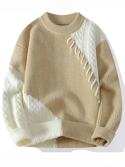 Winterwoodie Pastel Patch Knit Sweater – Soft Green & Cream Cozy Wear