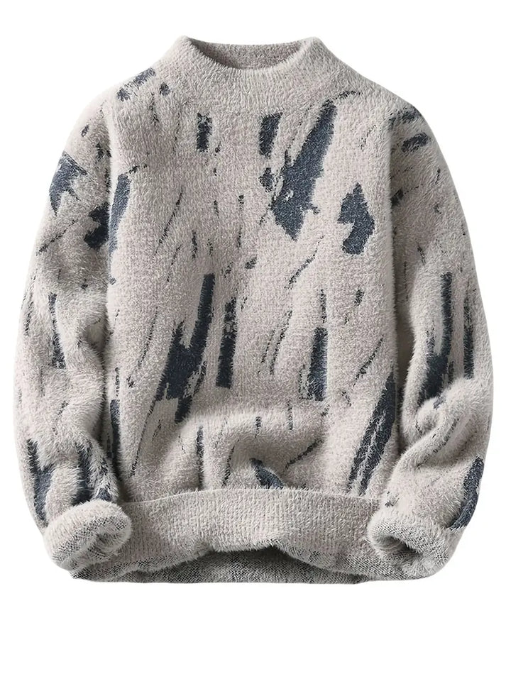 Winterwoodie Abstract Fuzzy Sweater – Artistic Black & White Cozy Statement