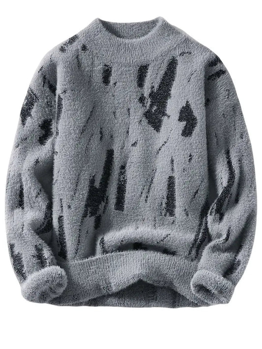 Winterwoodie Abstract Fuzzy Sweater – Artistic Black & White Cozy Statement