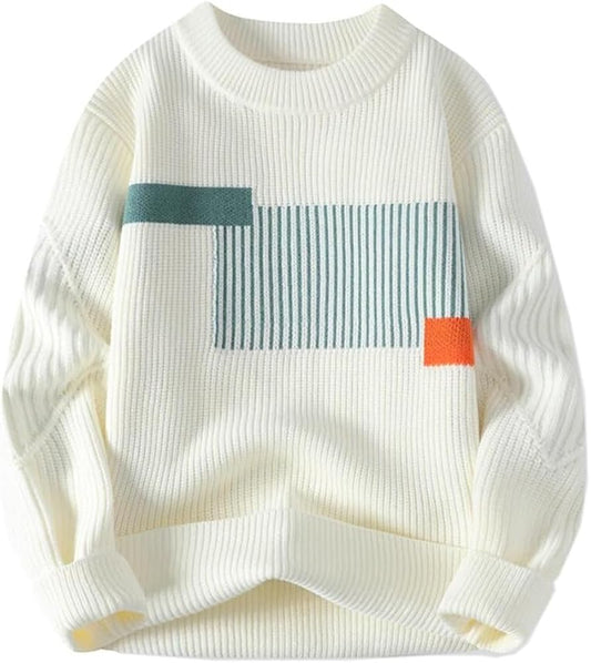 Winterwoodie Modern Block Knit Sweater – Minimal Cream with Artistic Accents