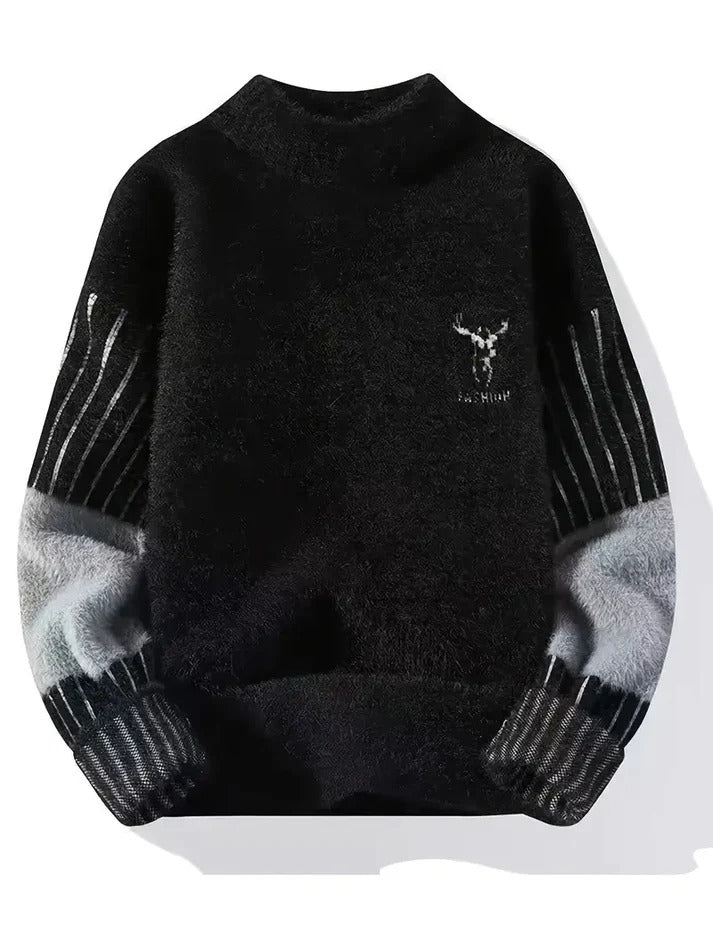 Winterwoodie Classic Black Knit Sweater – Premium Fuzzy Warmth with Minimal Deer Design