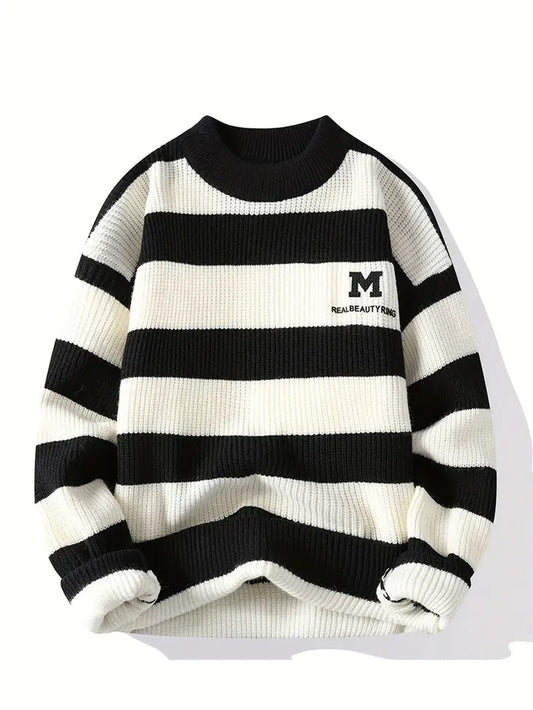 Winterwoodie Striped Knit Sweater – Classic Black & White Comfortwear