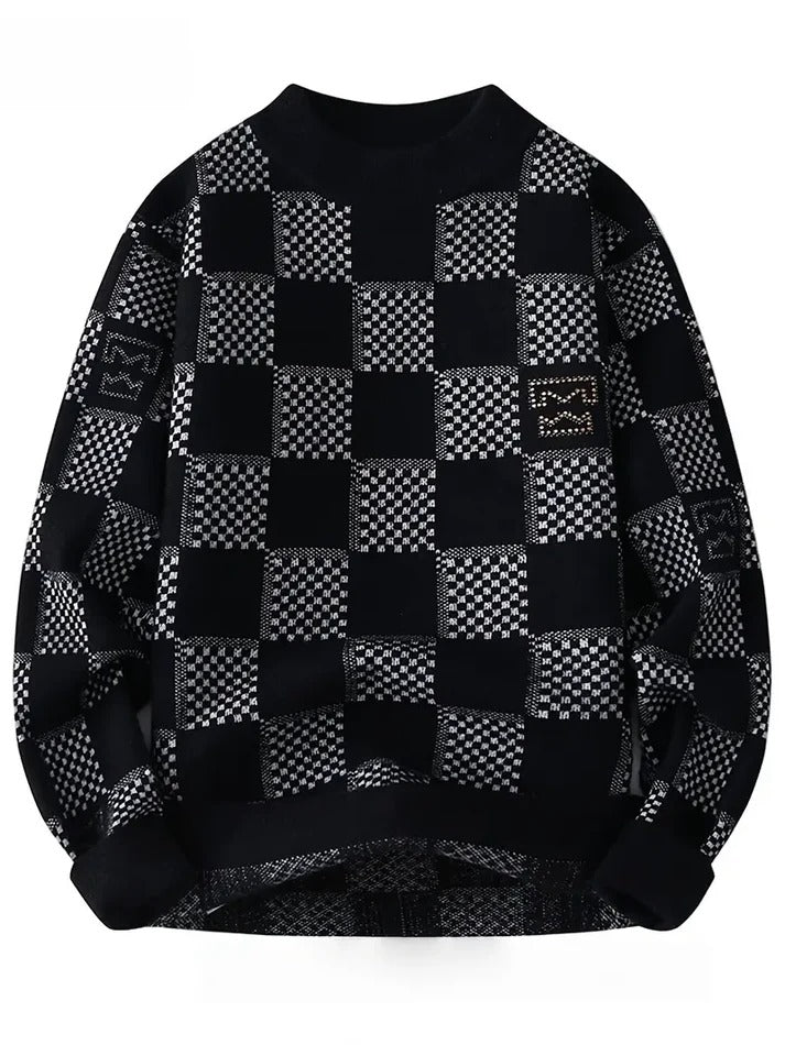 Winterwoodie Checker Knit Sweater – Bold Black & Grey Designer Pattern