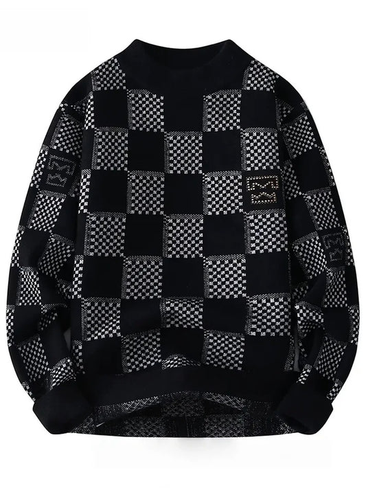 Winterwoodie Checker Knit Sweater – Bold Black & Grey Designer Pattern