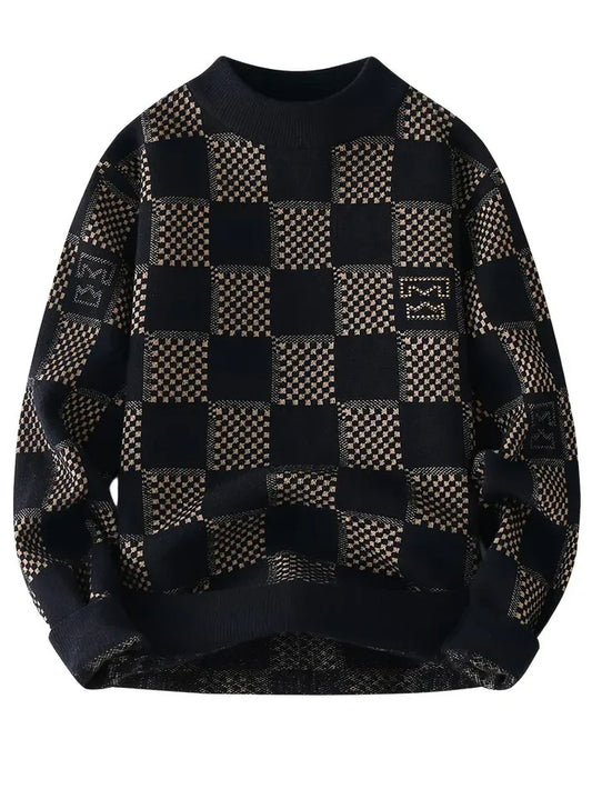 Winterwoodie Checker Knit Sweater – Bold Black & Grey Designer Pattern