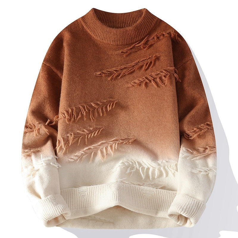 Winterwoodie Ombre Leaf Knit Sweater – Warm Brown & Cream Gradient Design